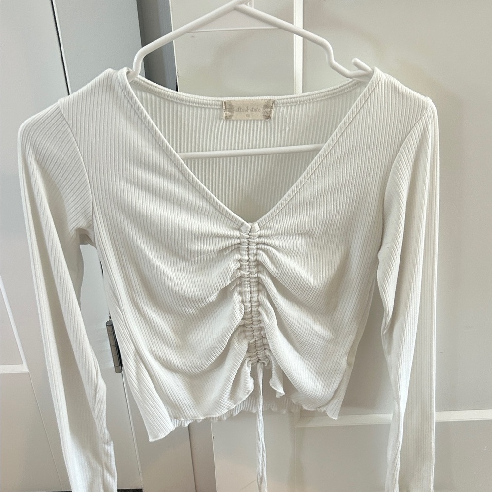 Altar'd State Cream Ruched V-Neck Blouse